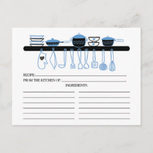 Fun Blue Kitchen Gadgets Bridal Recipards Briefkaart