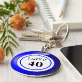 Fun Blue Lucky Number Bingo Ball Theme Sleutelhanger (Zijkant)