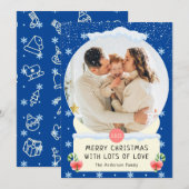 Fun Blue Merry Wereldbol met kerstinsneeuwfotokaar Kaart (Voorkant / Achterkant)