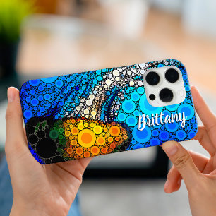 Fun blue Ocean oranje marine jellyfish scriptnaam iPhone 16 Pro Max Hoesje