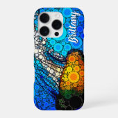 Fun blue Ocean oranje marine jellyfish scriptnaam iPhone Hoesje (Achterkant)