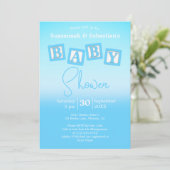 Fun Blue Ombre BABY Boy Blocks Showuitnodiging Kaart (Staand voorkant)