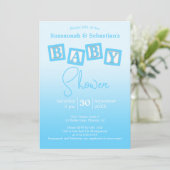 Fun Blue Ombre BABY Boy Blocks Showuitnodiging Kaart (Staand voorkant)