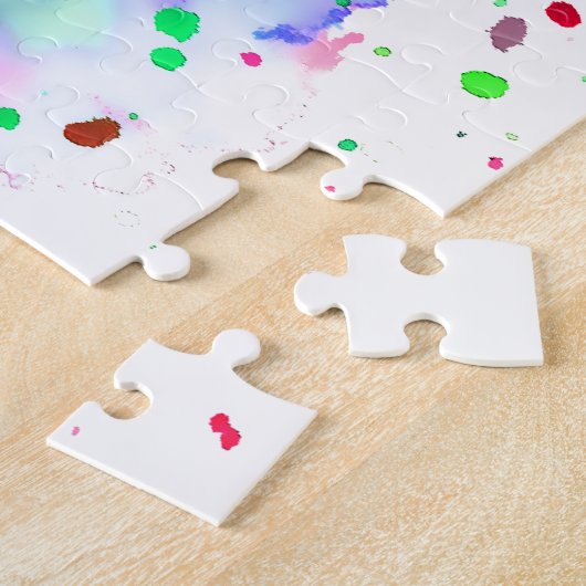 Fun Blue Paars Pink & Green Paint Splatter Legpuzzel (Zijkant)