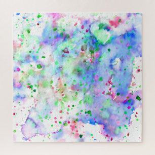Fun Blue Paars Pink & Green Paint Splatter Legpuzzel
