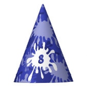 Fun Blue Painting Splatter 8th Birthday Paper Feesthoedjes (Voorkant)