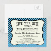 Fun Blue Polka Dot Party of Reunion Save the Date Aankondigingskaart (Voorkant / Achterkant)