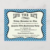 Fun Blue Polka Dot Party of Reunion Save the Date Aankondigingskaart (Voorkant)