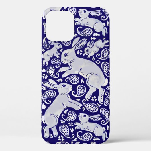 Fun Blue Rabbit Paisley Floral Delft Dedham Animal Case-Mate iPhone Case (Achterkant)