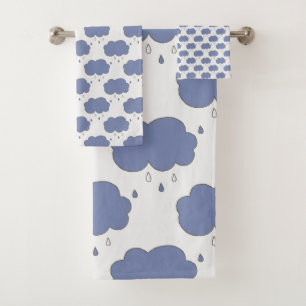 Fun Blue Rain Wolken Patroon Bad Handdoek