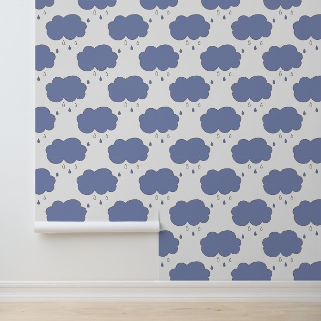 Fun Blue Rain Wolken Patroon Behang (Applicatie)