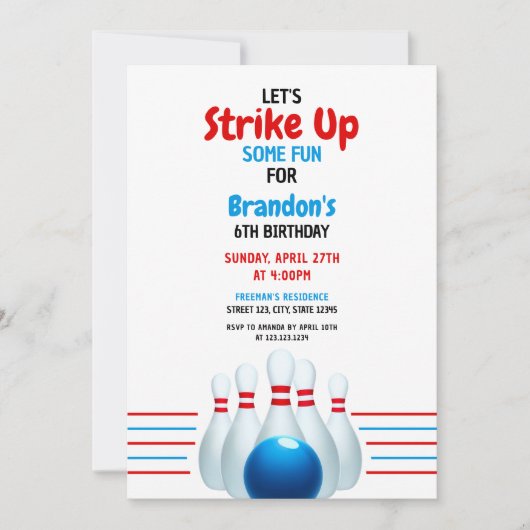 Fun Blue & Red Bowling Kinder 6e Verjaardag Kaart (Voorkant)