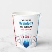Fun Blue & Red Bowling Kinder 6e Verjaardag Papieren Bekers (Achterkant)