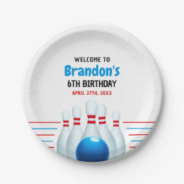 Fun Blue & Red Bowling Kinder 6e Verjaardag Papieren Bordje