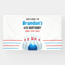 Fun Blue & Red Bowling Kinder 6e Verjaardag Spandoek