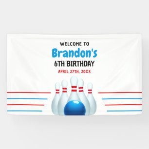 Fun Blue & Red Bowling Kinder 6e Verjaardag Spandoek