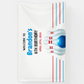 Fun Blue & Red Bowling Kinder 6e Verjaardag Spandoek (Verticaal)