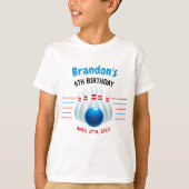 Fun Blue & Red Bowling Kinder 6e Verjaardag T-shirt (Voorkant)
