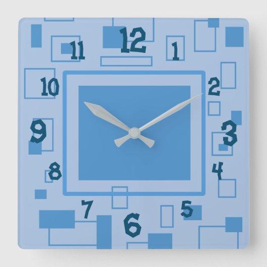 Fun Blue Retro Block Shapes Vierkante Klok (Voorkant)