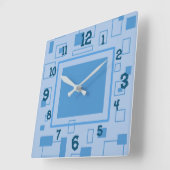 Fun Blue Retro Block Shapes Vierkante Klok (Hoek)