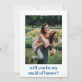 Fun Blue Retro Pattern Maid of Honor proposal Notitiekaartje (Voorkant)