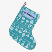 Fun Blue Scandinavian patterned feestelijk Grote Kerstsok (Voorkant (Hangend))
