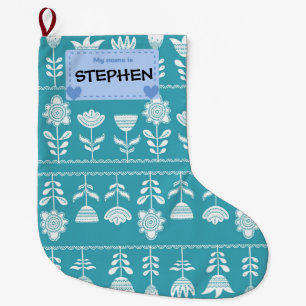 Fun Blue Scandinavian patterned feestelijk Grote Kerstsok