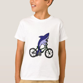 Fun Blue Shark Riding Green Bicycle T-shirt