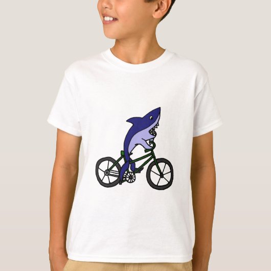Fun Blue Shark Riding Green Bicycle T-shirt (Voorkant)
