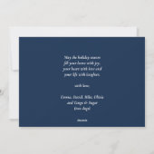 Fun Blue Snowflakes Modern Script minimalist Foto Feestdagenkaart (Achterkant)