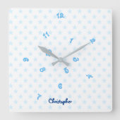 Fun Blue Stars Eigen naam boys Kinder Room Decor Vierkante Klok (Voorkant)