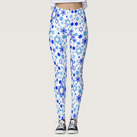 Fun Blue Stars van David Feestdagen Random Pattern Leggings (Voorkant)