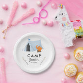 Fun Blue Tent Camping Birthday Party Papieren Bordje (Feest)