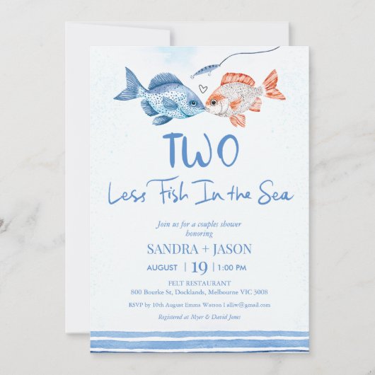 Fun Blue Twee Minder Vis Zee Bruids Paren Douche Kaart (Voorkant)