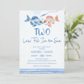 Fun Blue Twee Minder Vis Zee Bruids Paren Douche Kaart (Staand voorkant)