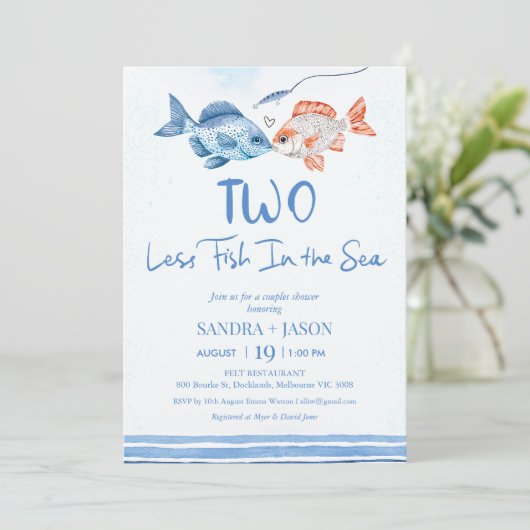 Fun Blue Twee Minder Vis Zee Bruids Paren Douche Kaart (Staand voorkant)