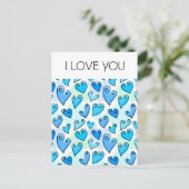Fun Blue Valentijns harten Briefkaart (Staand voorkant)