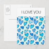 Fun Blue Valentijns harten Briefkaart (Voorkant / Achterkant)