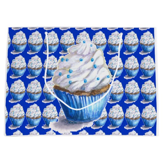 Fun Blue Velvet Cupcake Gift Bag Large Cadeautasje (Voorkant)