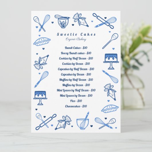 Fun Blue White-baking & Cooking Utensile-prijslijs Menu (Staand voorkant)