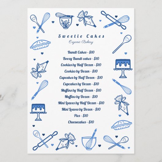 Fun Blue White-baking & Cooking Utensile-prijslijs Menu (Voorkant)