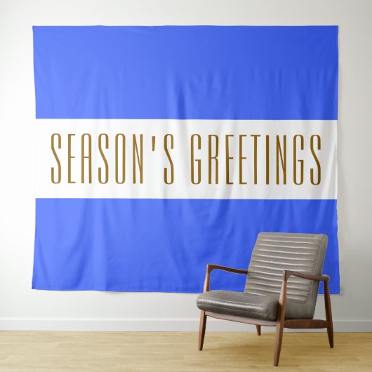 Fun Blue White Stripes Tall SEASON'S GREETINGS Wandkleed (In Situ (horizontaal))