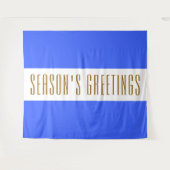 Fun Blue White Stripes Tall SEASON'S GREETINGS Wandkleed (Voorkant (horizontaal))