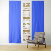Fun Blue White Stripes Tall SEASON'S GREETINGS Wandkleed (In situ)