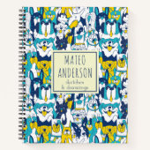 Fun Blue Yellow Dogs Patroon Gepersonaliseerde naa Notitieboek (Voorkant)