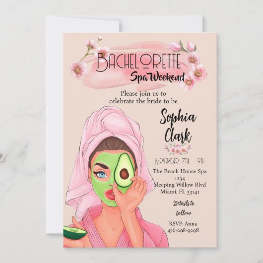 Fun Blush Bachelorette Spa Weekend Uitnodiging (Voorkant)