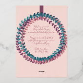 Fun Blush Roze Blauwgroen Blauwe Krans Roos Goud Folie Feestdagenkaart (Achterkant)