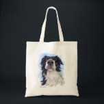 Fun Boarder Collie Cartoon  Tote Bag<br><div class="desc">A cheerful Border Collie caricature with a big, boopable nose, golden expressive eyes, and a fluffy coat that feels soft enough to reach out and touch. Painted in a loose, painterly style with a soft blue wash background, this charming portrait captures pure canine joy and personality—perfect for dog lovers who...</div>