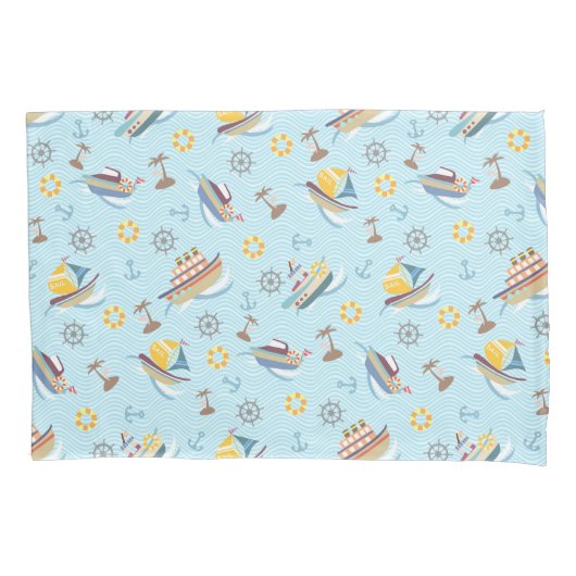 Fun Boats Blue Pillow Hoesje Kussensloop (Voorkant)