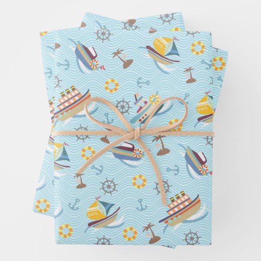 Fun Boats Blue Wrapping Paper (In situ)